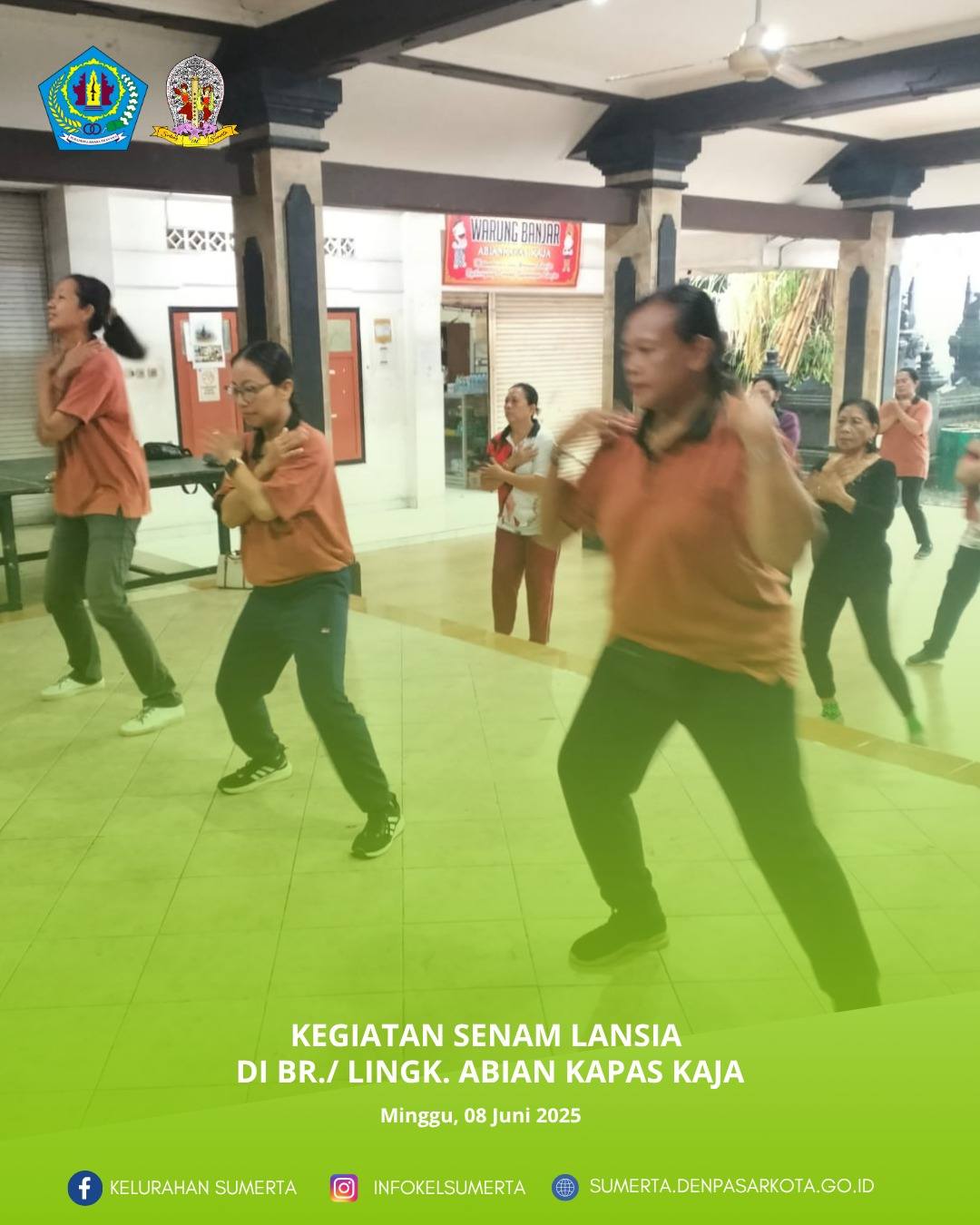 Senam lansia secara berkala maupun berkelanjutan di banjar/lingkungan Abian Kapas Kaja, Kelurahan Su