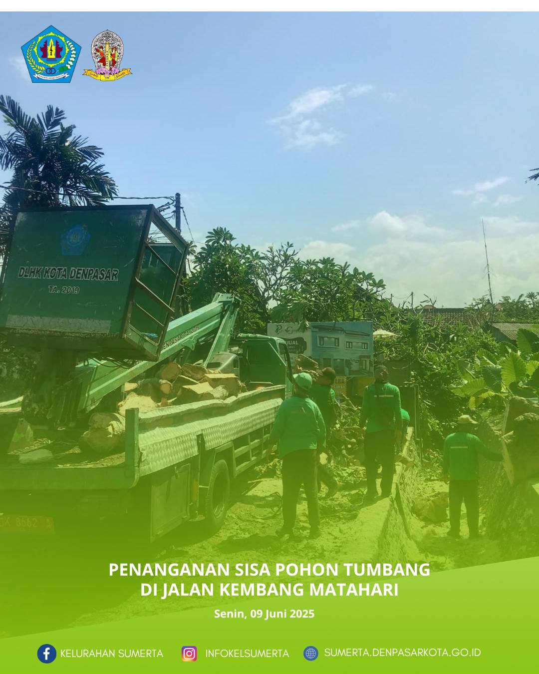 Atensi Pelaksanaan pembersihan dan pengangkutan sisa batang/dahan dari pohon yg tumbang di Jl. kemba