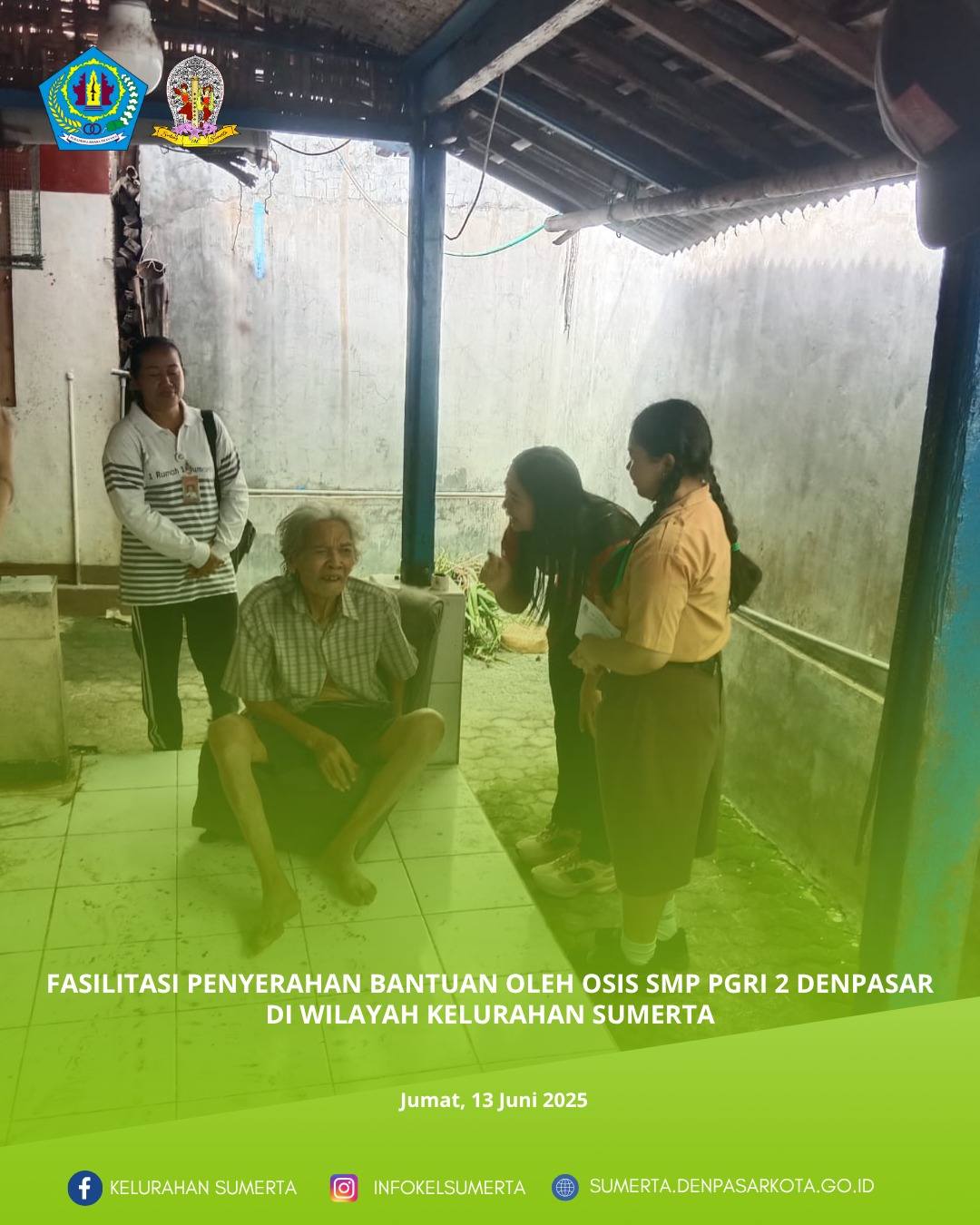 Fasilitasi penyerahan bantuan dari SMP PGRI 2 Denpasar untuk warga pemerlu bantuan di 5 (lima) wilay