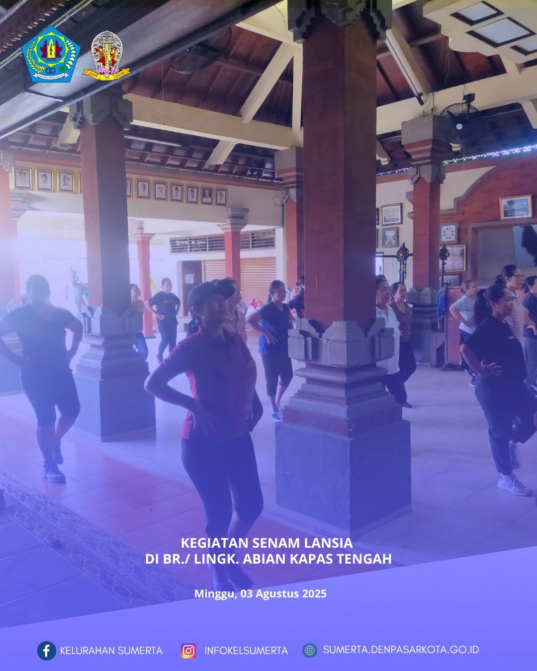 Senam lansia secara berkala maupun berkelanjutan di banjar/lingkungan Abian Kapas Tengah, Kelurahan 