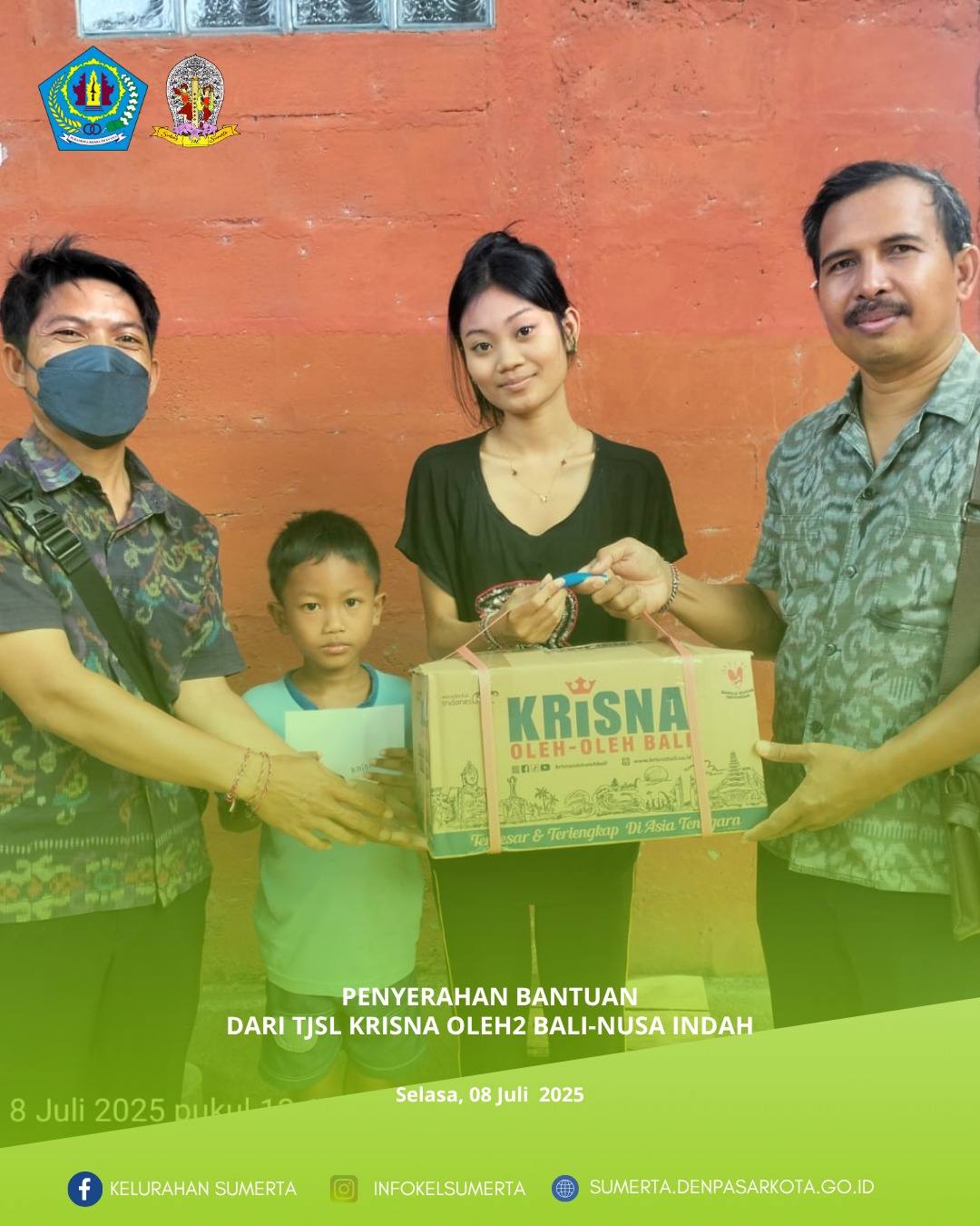 Penyerahan bantuan  sembako dan bantuan lainnya (secara berkala dan berkelanjutan) dari TJSL Krisna 