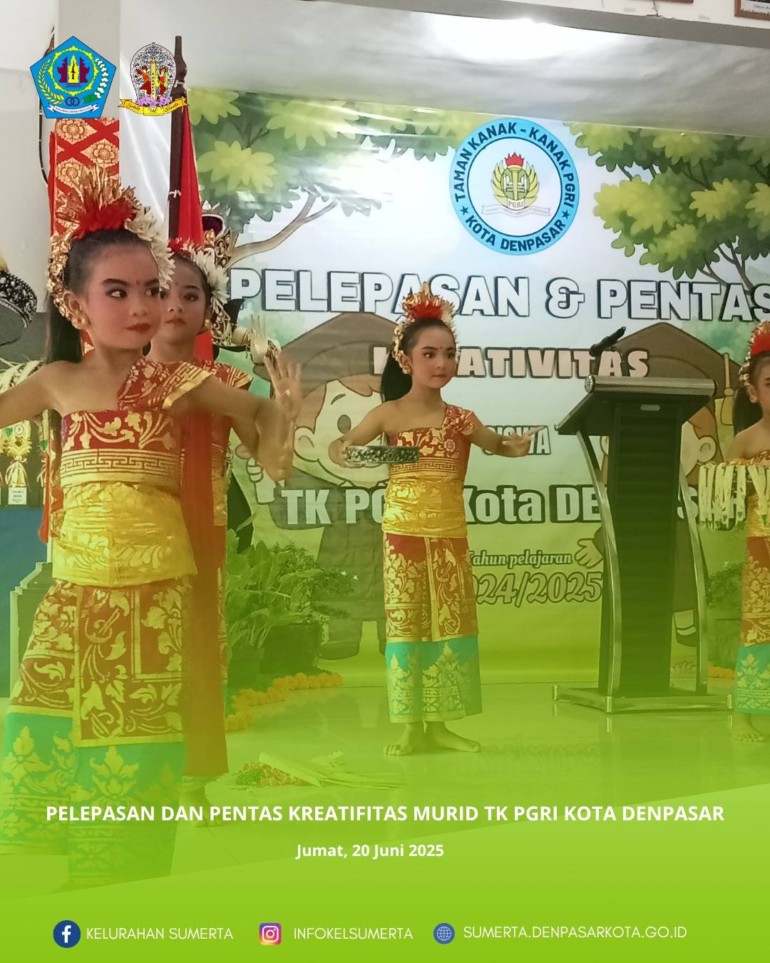 Pelepasan dan pentas kreatifitas murid TK PGRI Kota Denpasar sekaligus dirangkaikan dengan penyeraha
