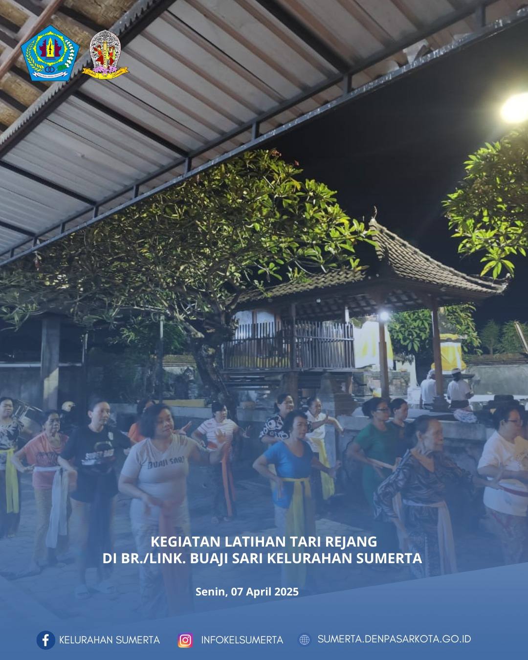 Kegiatan latihan Tari Rejang oleh Unsur PKK dan Anak-anak di Br./Lingk. Buaji Sari