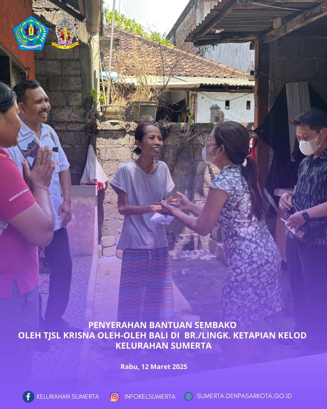 Penyerahan bantuan  sembako dan bantuan lainnya (secara berkala dan berkelanjutan) dari TJSL Krisna 